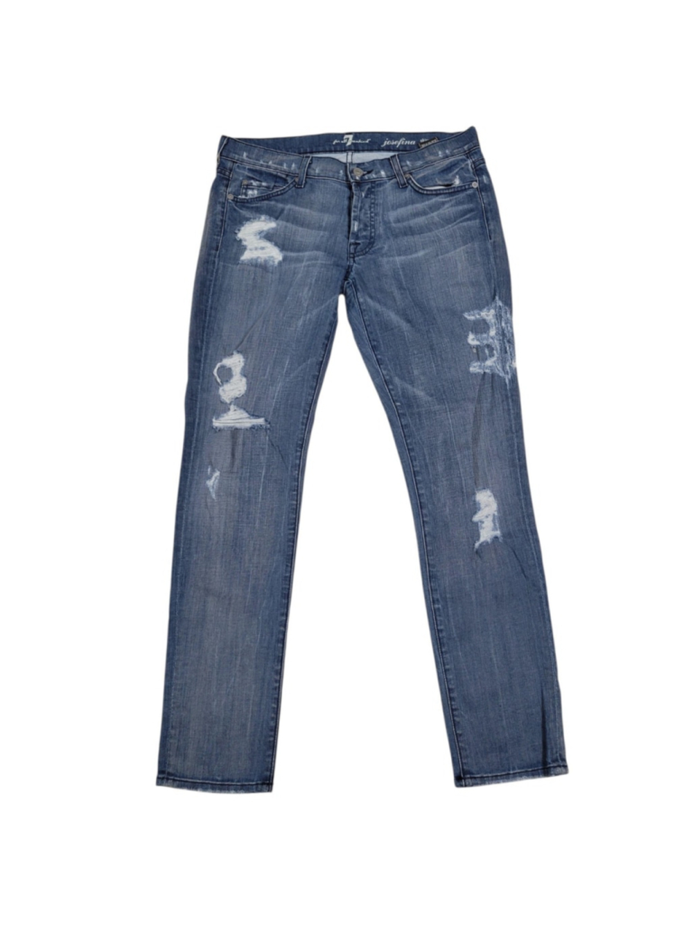 7 For All Mankind Josefina Skinny Boyfriend Blue Distressed Women's Jeans 27